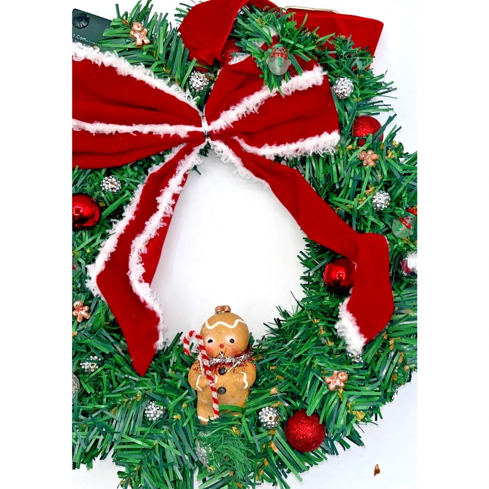 I am the cutest little gingerbread boy Prelit Christmas Wreath Lights Timer OOAK